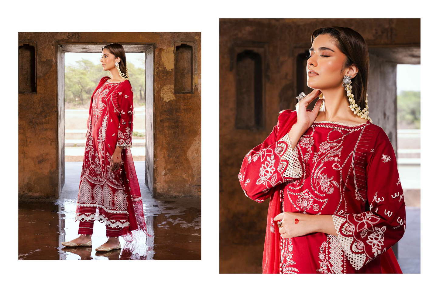 ZELLBURY 🌟 CHIKANKARI RED ELEGANCE – WUS25E30837 🌟