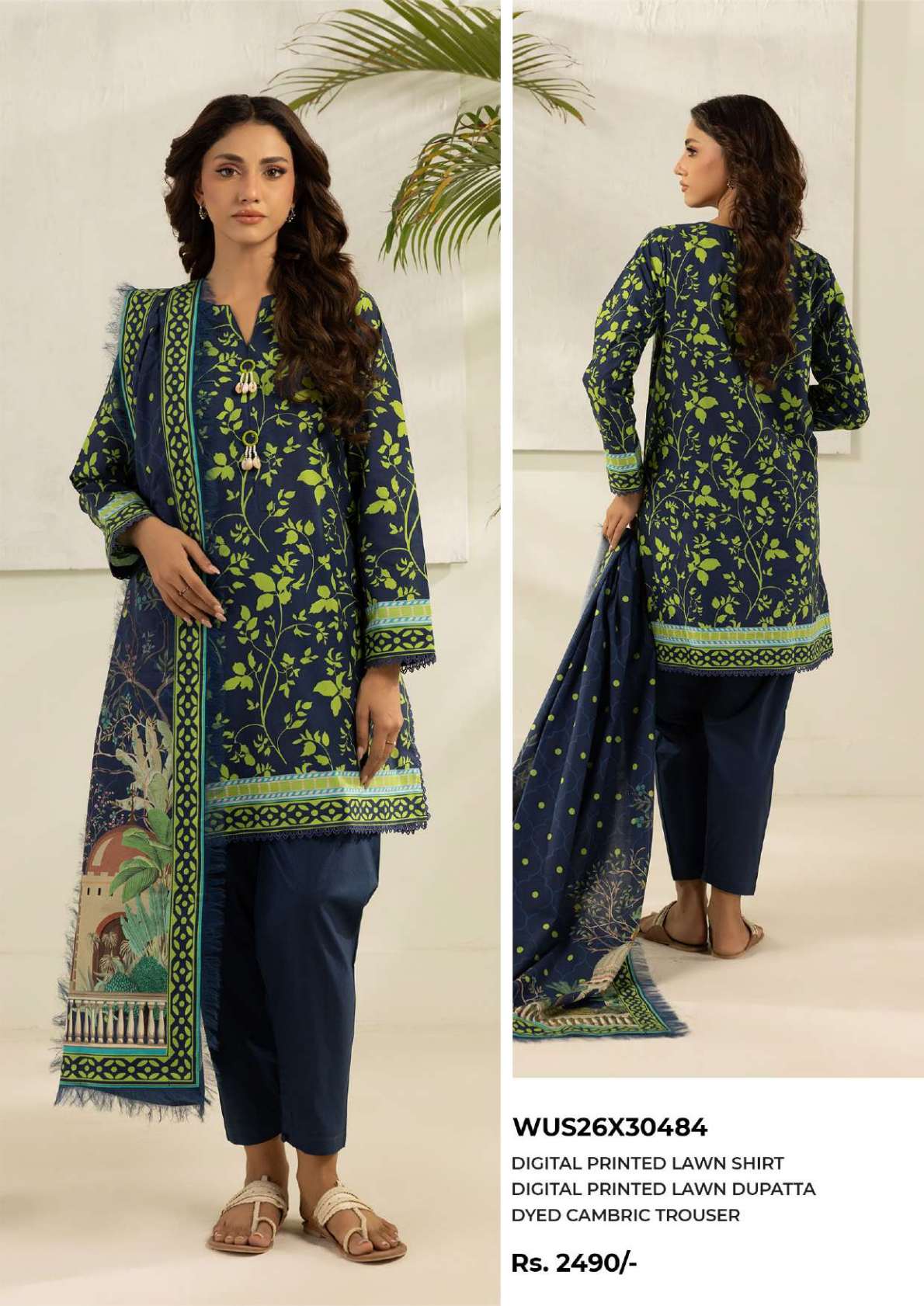 ZELLBURY Unstitched 3pcs Lawn Collection D.C:- WUS26X30484