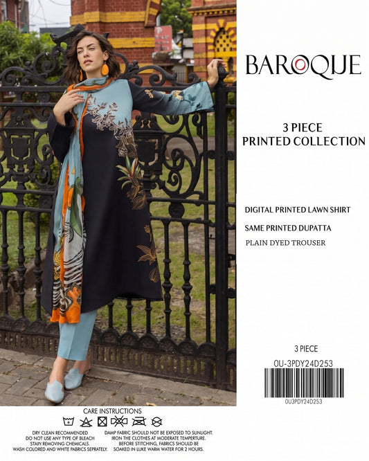 Baroque Powder Blue Printed Lawn 3-Piece