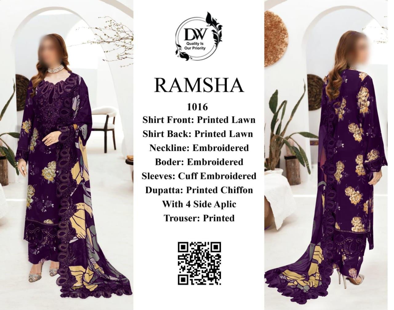 RAMSHA Elegant 3PC Unstitched Lawn Suit Collection