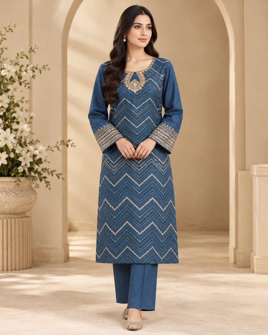 Saqafat–2Pcs Blue Emb Lawn