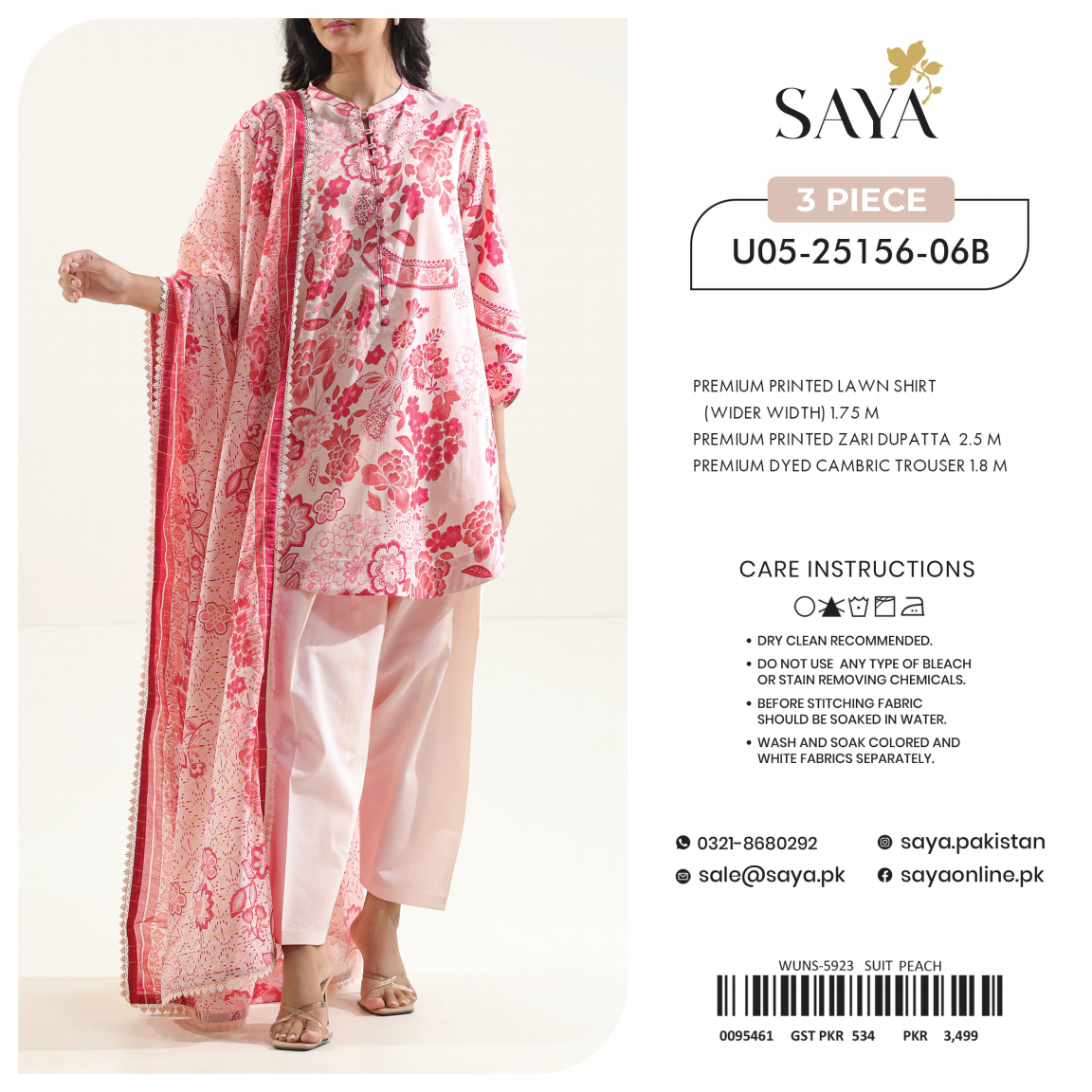 Saya Unstitched 100% Original LAWN 3P Suit In WHOLESALE PRICE 💯✨