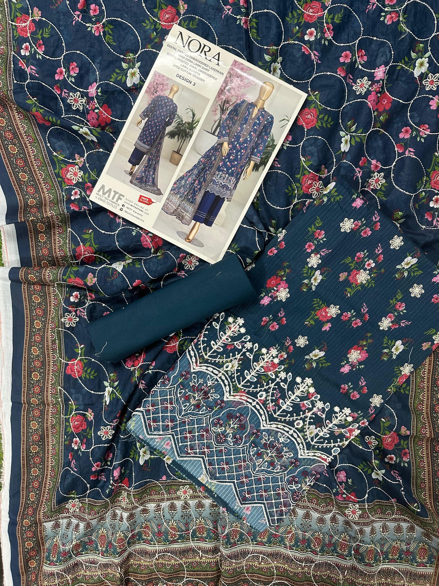 MTF Digital Printed Embroidered Lawn Collection 2026 Design No: 3
