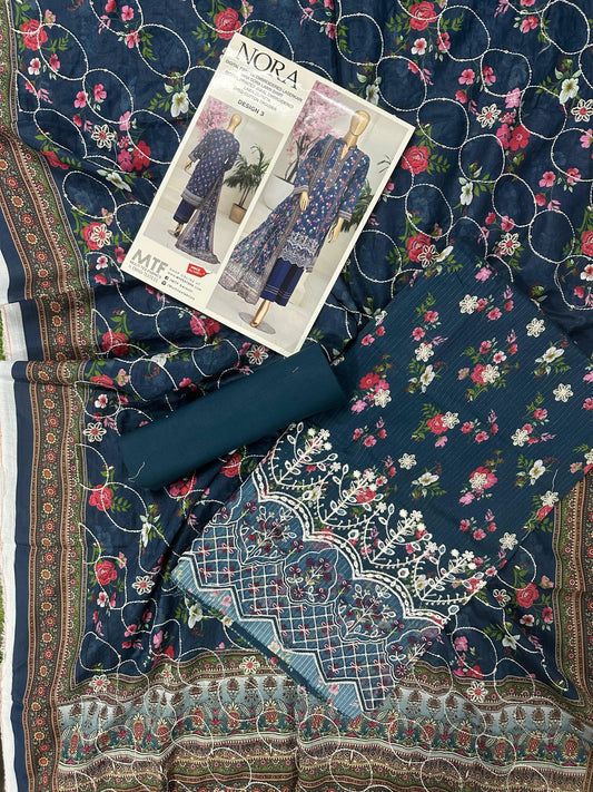 MTF Digital Printed Embroidered Lawn Collection 2026 Design No: 3