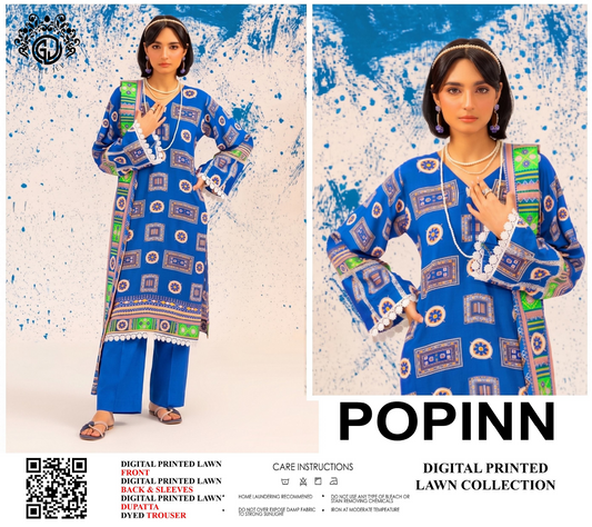 Popinn Blue Printed Lawn Collection