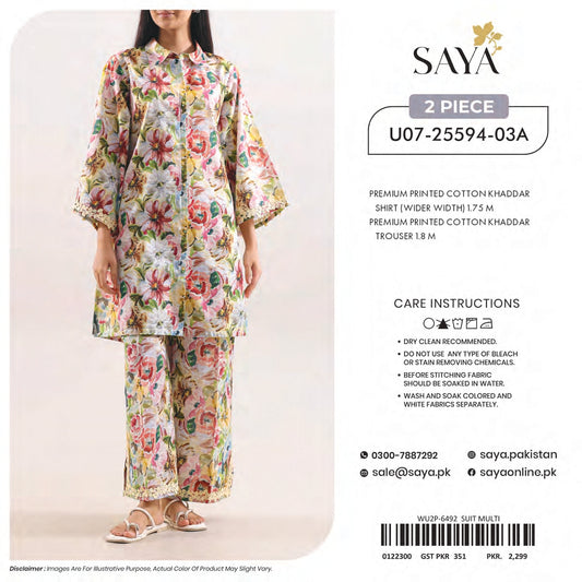 SAYA 100% ORIGINAL Unstitched Cotton Khaddar 2 Piece 🔥❤️