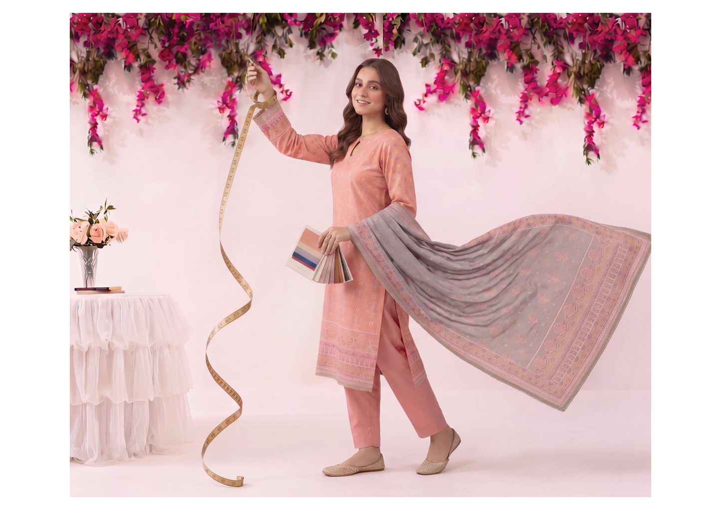 MJ D #A0401-4 – Gold Paste Printed Lawn 3Pcs Collection