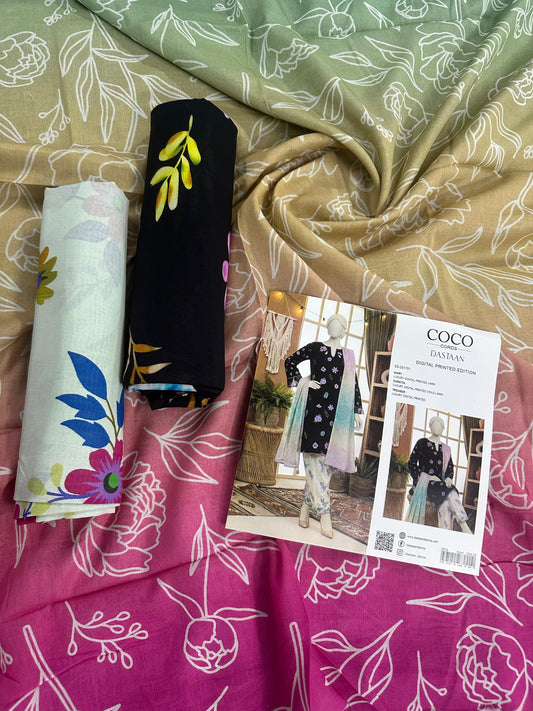 COCO CORDS BY DASTAN Unstitched Original Lawn 3 Piece Collection Designs #1