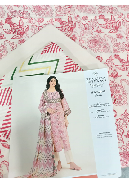Bonanza Satrangi 100% Original Lawn Dupatta Unstitched 3 Piece