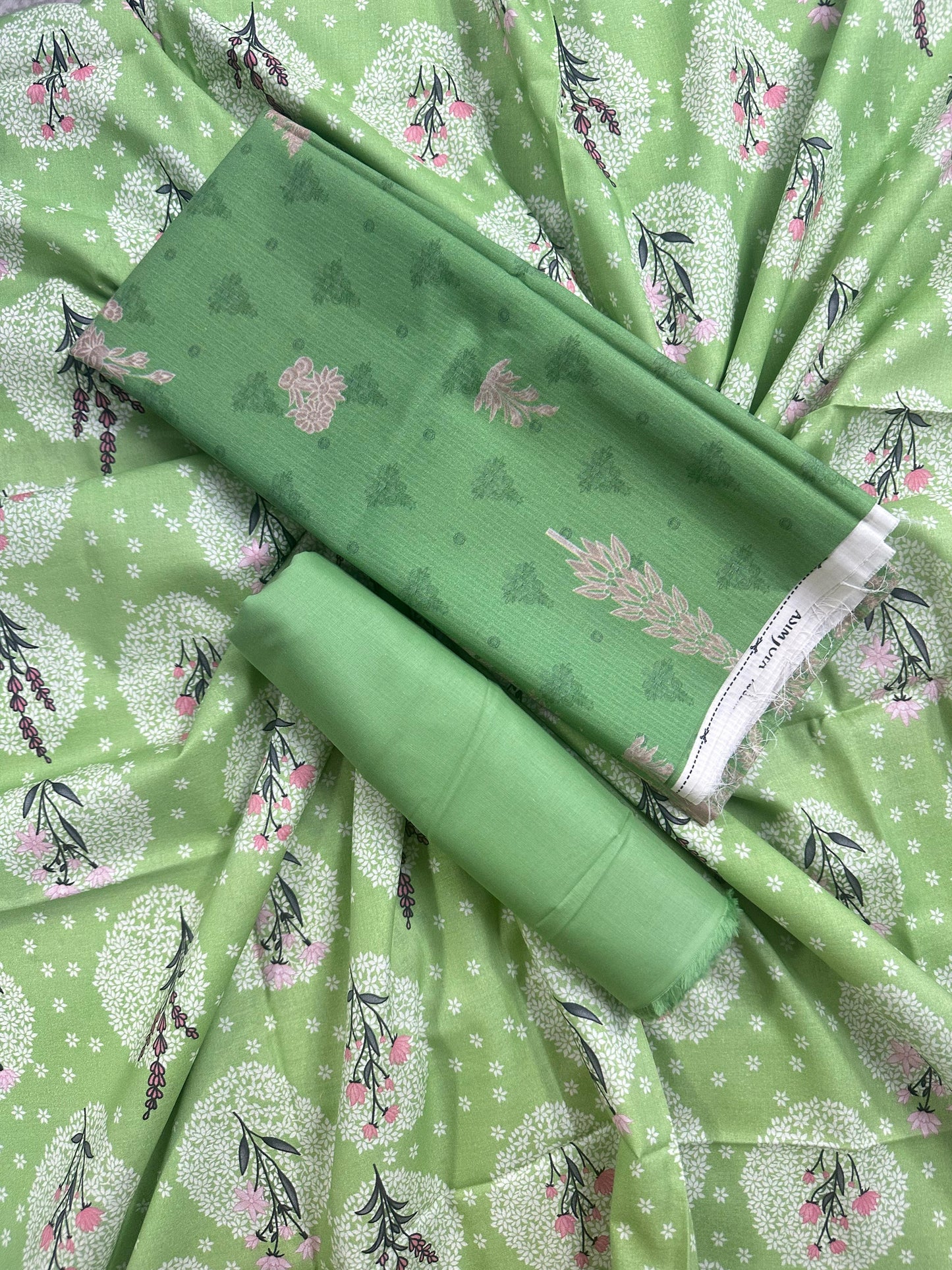 AsimJofa Light Green Printed 3Pcs