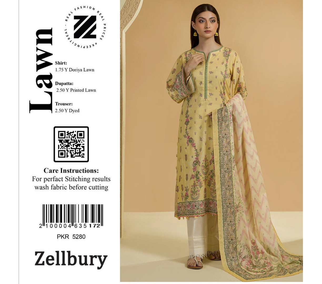 Zellbury Doriya Lawn 3 Pcs Unstitched Collection D.C:- WUS25X25709