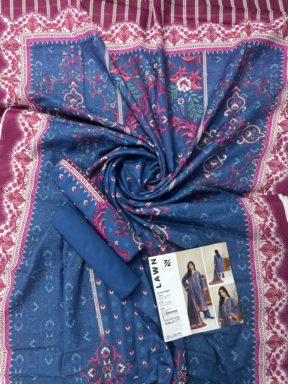 ZELLBURY Unstitched 3pcs Lawn Collection D.C:- WUS26X30899