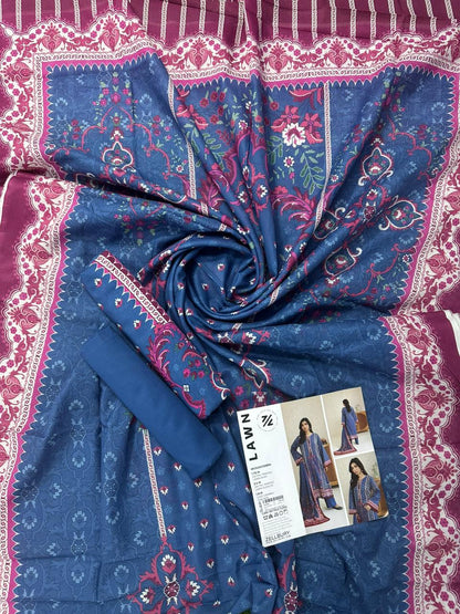 ZELLBURY Unstitched 3pcs Lawn Collection D.C:- WUS26X30899