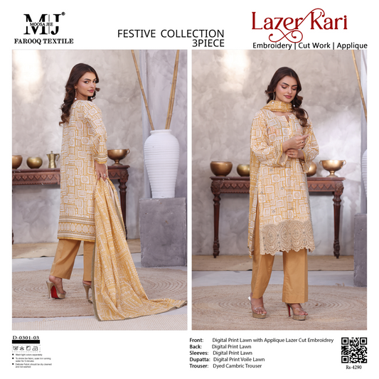Luxury Summer Collection 
LASER KARI BY MOOSAJEE Design# D-0301-03