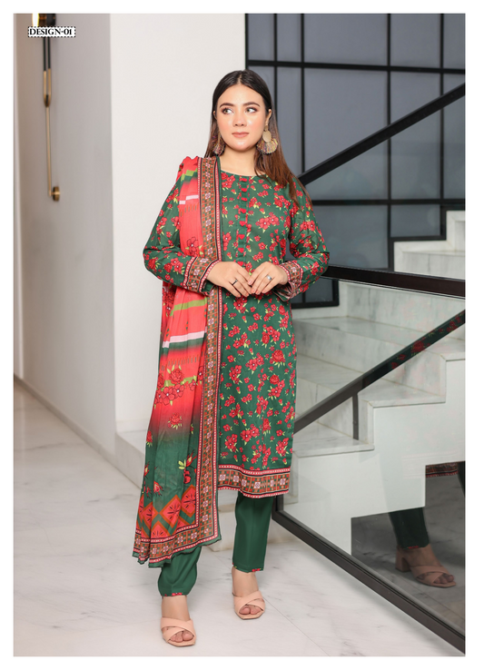 JAWED ARTS ZEBTAN –  3PC UNSTITCHED SUIT Design: 1