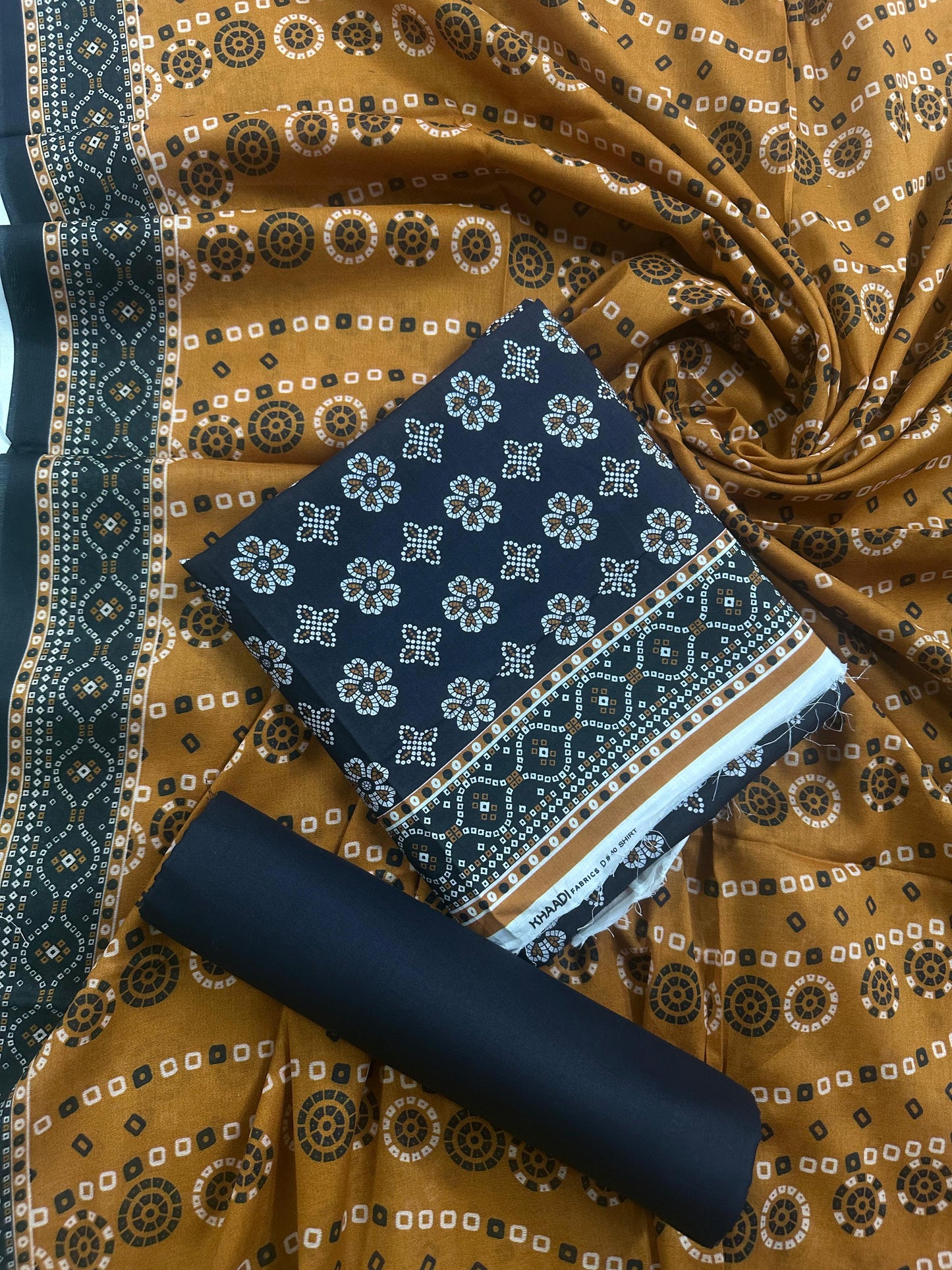 Khaadi Black Mustard Printed 3Pcs