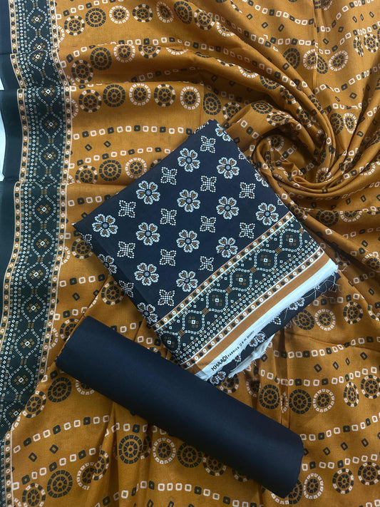 Khaadi Black Mustard Printed 3Pcs