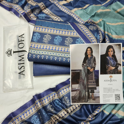Asim Jofa Unstitched Lawn Printed 3PC In Wholesale Price