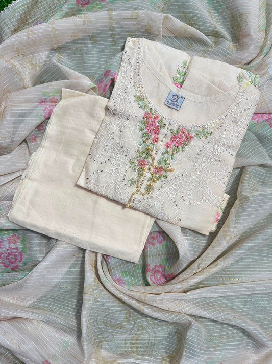 BQ EMBROIDERY CREAM STITCHED 3PCS RANDOMLY DESIGN