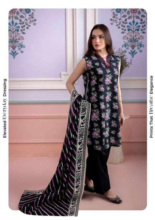 ZELLBURY Unstitched 3pcs Lawn Collection D.C:- WUS26X30886
