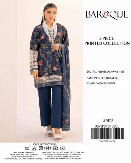 Baroque Blue Printed Lawn 3-Piece