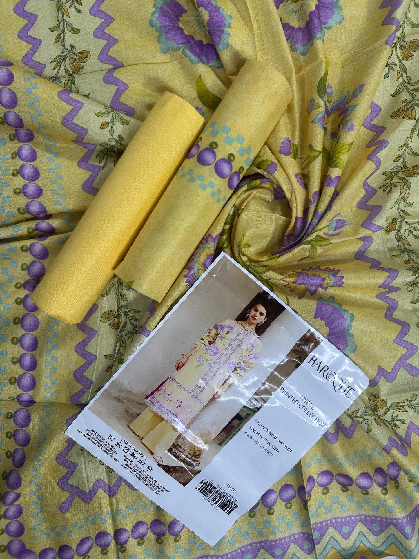 Baroque Yellow Printed Lawn 3-Piece