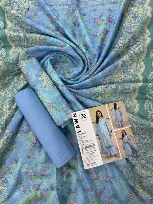 ZELLBURY Unstitched 3pcs Lawn Collection D.C:- WUS26X38113