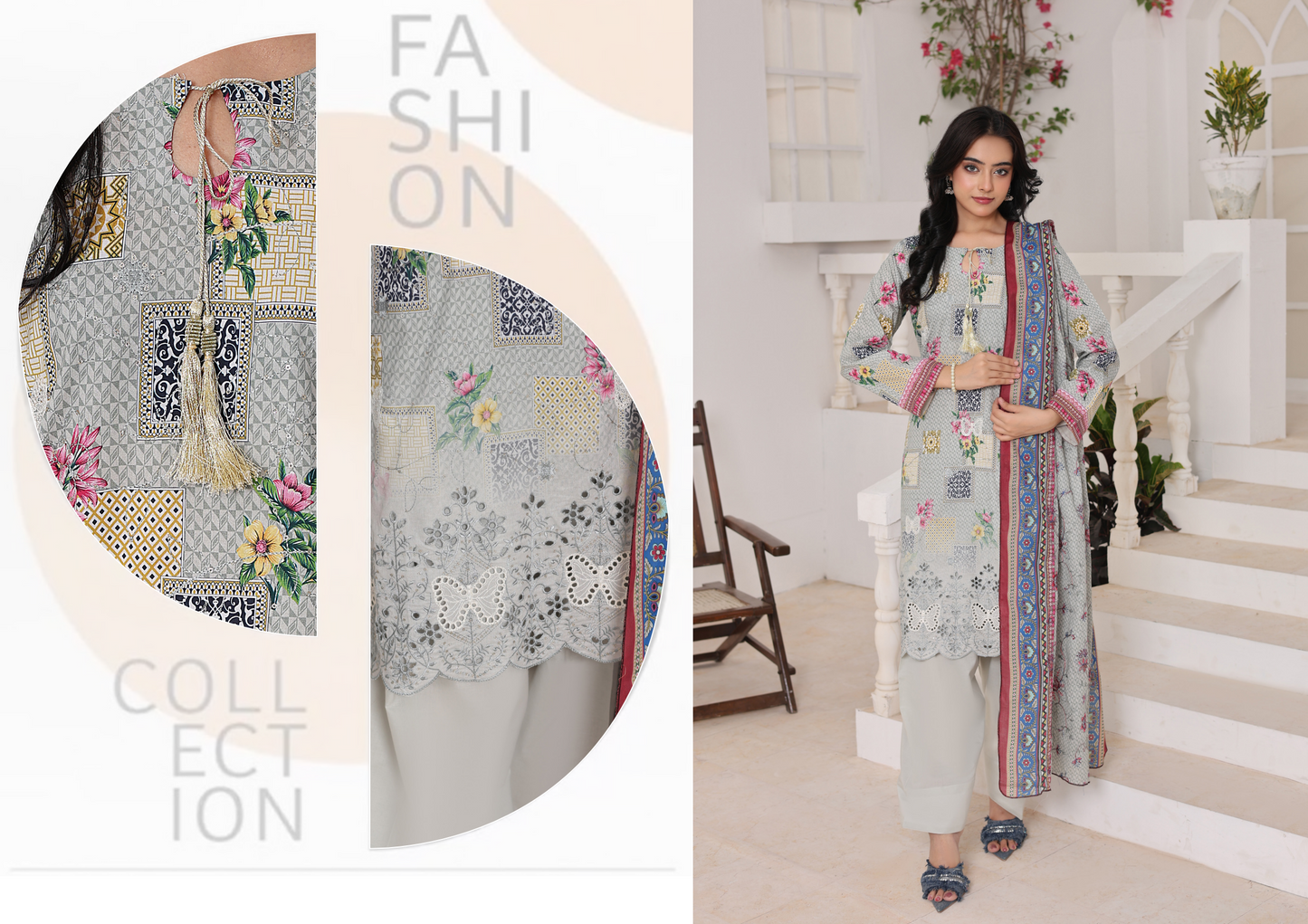 Bonanza Sage Gray Embroidery 3pcs Unstitched Collection