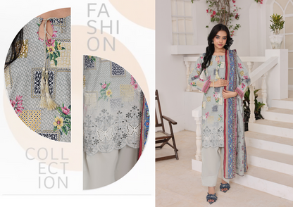 Bonanza Sage Gray Embroidery 3pcs Unstitched Collection