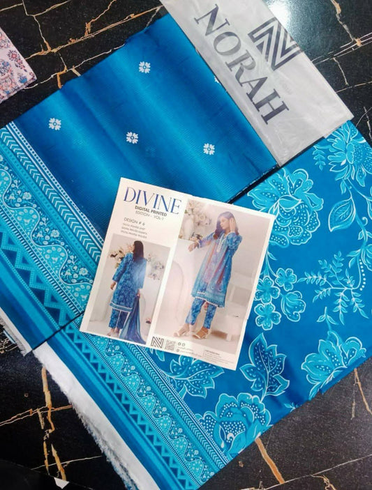Divine Printed Lawn - Blue - D-06