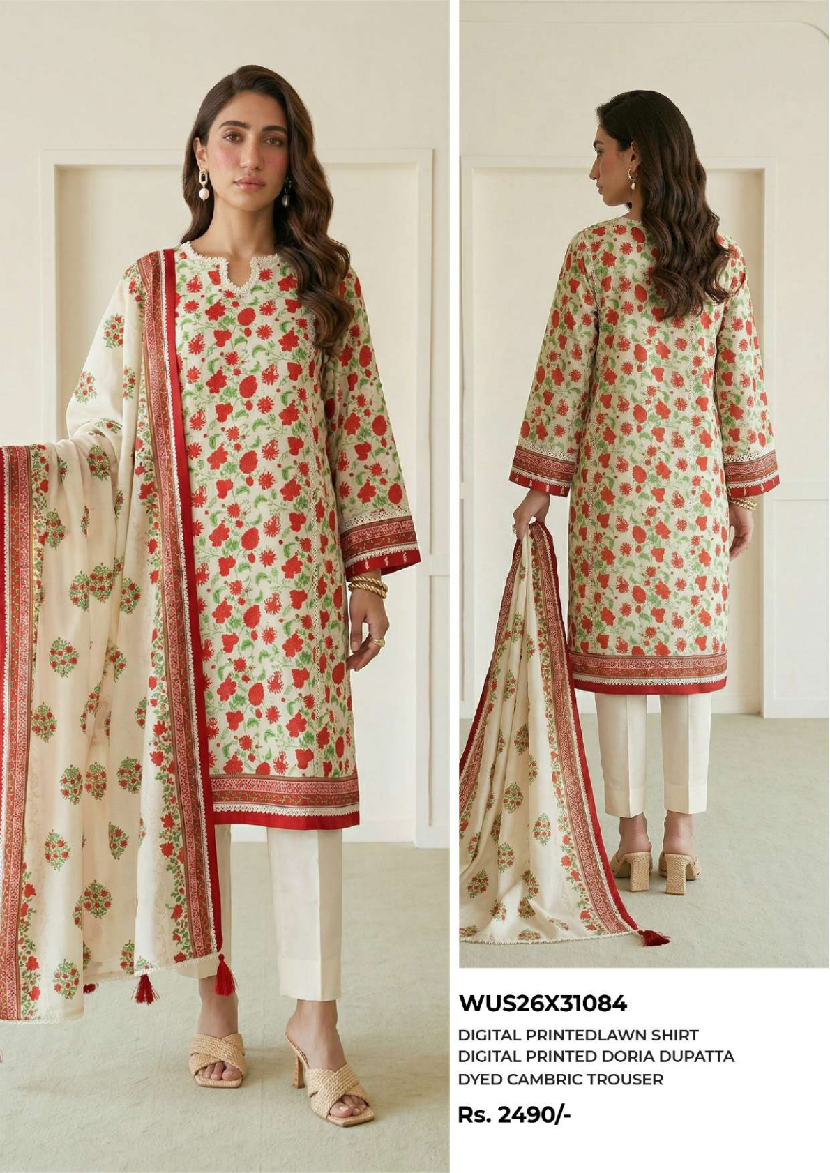 ZELLBURY Unstitched 3pcs Lawn Collection D.C:- WUS26X31084