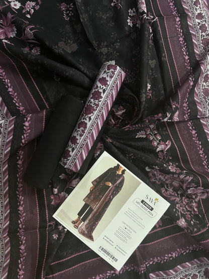 Saya D.C:- U01-26332-P02A - 3 Pcs Printed Lawn