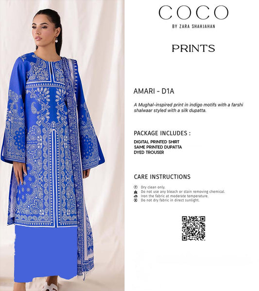COCO Blue 3 Piece Printed Lawn