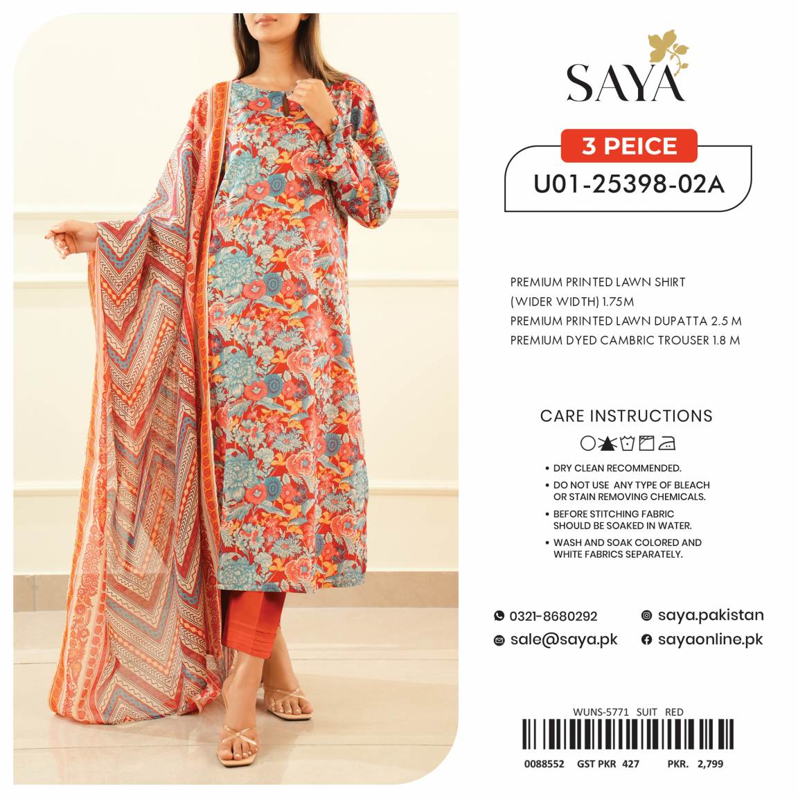 Saya Unstitched 100% Original LAWN 3P Suit In WHOLESALE PRICE 💯✨
