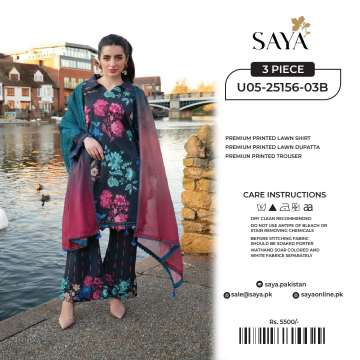 Saya 3 PCs Unstitched Lawn Collection D.No :-03