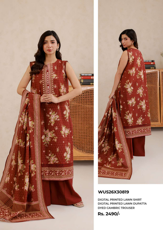 ZELLBURY Unstitched Lawn Collection 2026 Design # WUS26X30819
