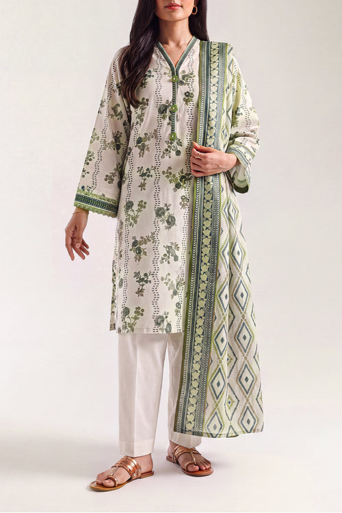 Saya D.C:- U01-25162-01BR - 3 Pcs Printed Lawn