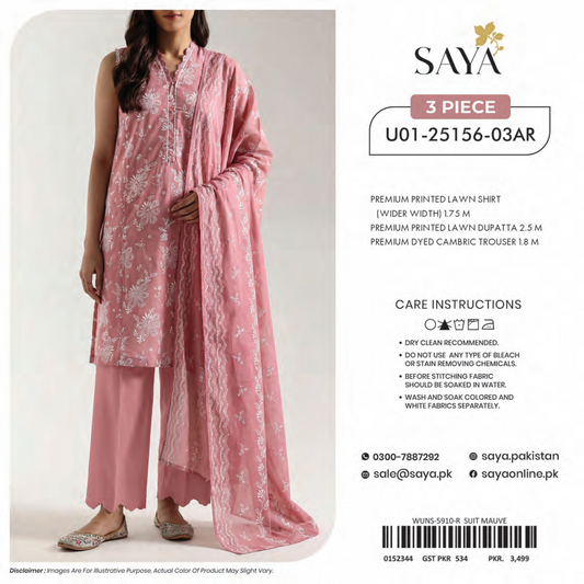 Saya Pink 3PCs Printed Lawn Unstitched Collection