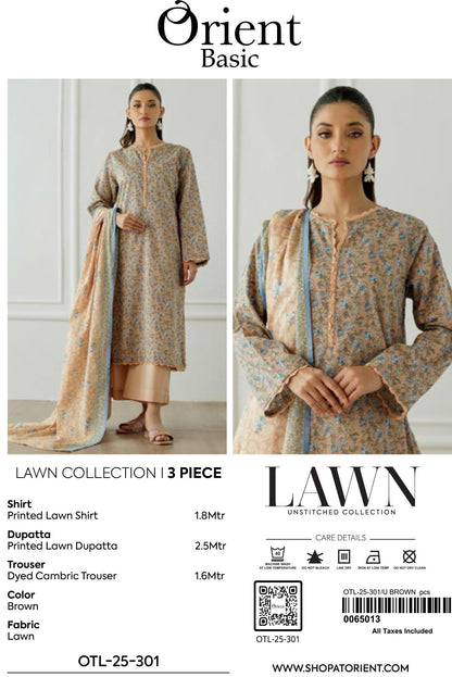 Orient Unstitched Lawn 3 Piece Collection D.C:- OTL-25-301