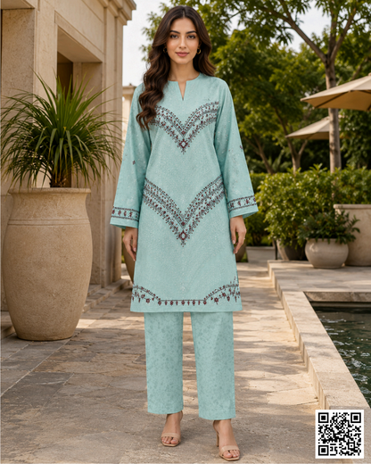 MARIA B– 2PC SEA GREEN Emb Lawn #3410