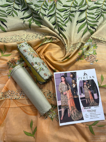 JAWED ARTS ZEBTAN –  3PC UNSTITCHED SUIT Design: 3