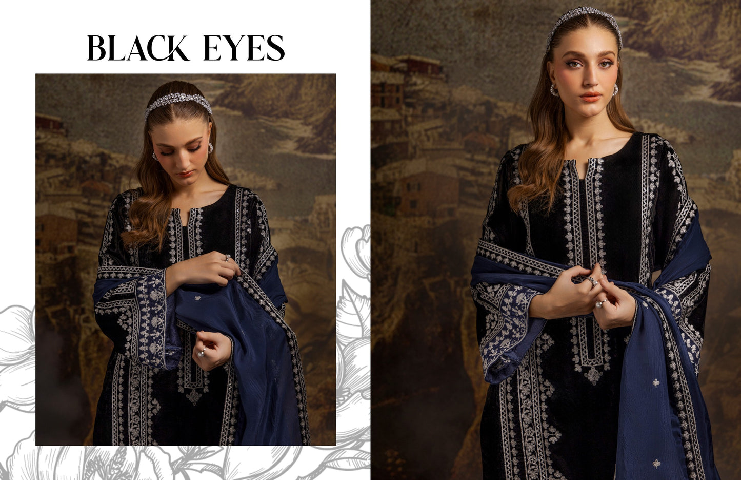 Merakish velvet Embroidered 3P