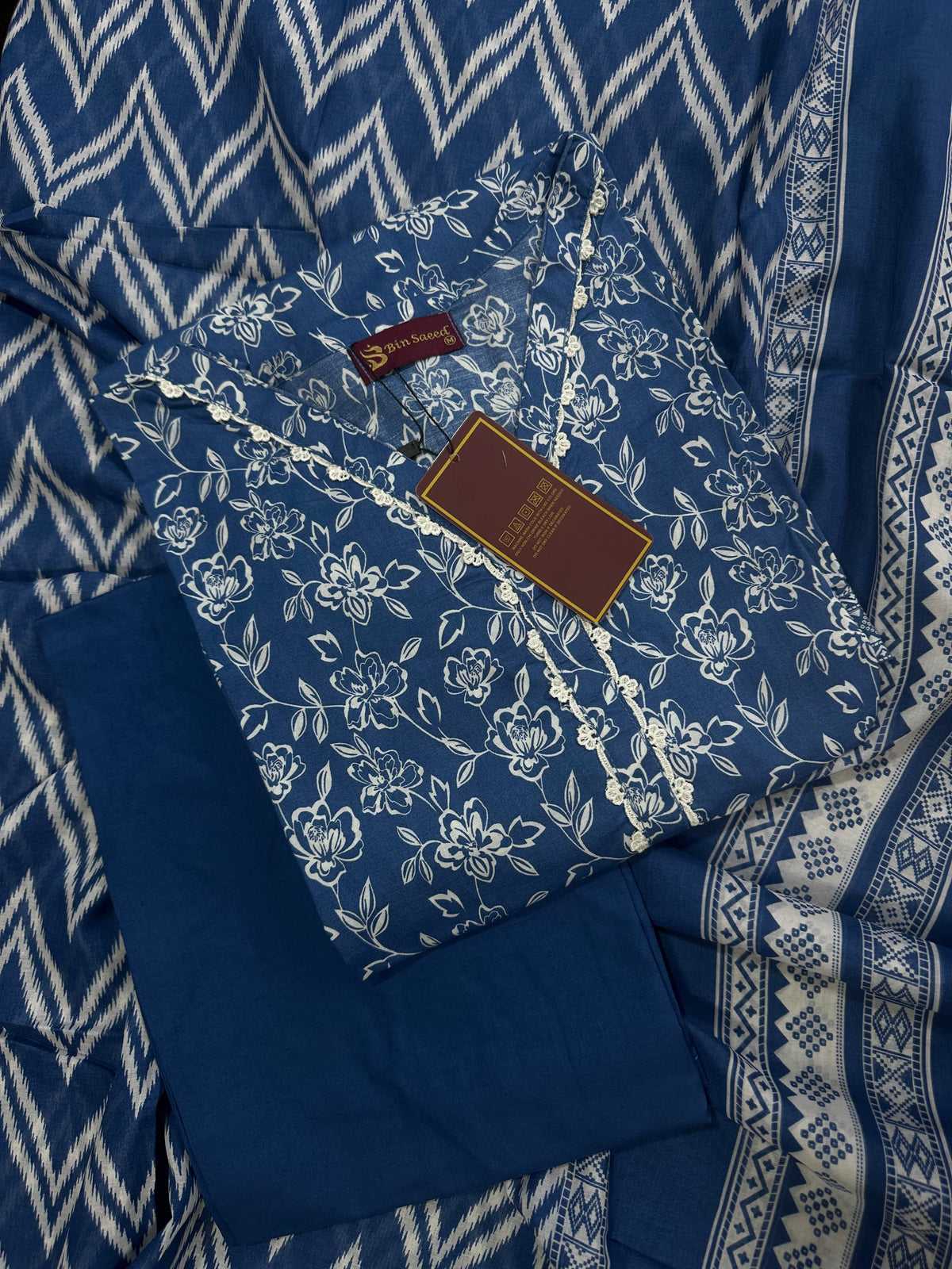 Bin Saeed Blue-White Stitched 3Pcs