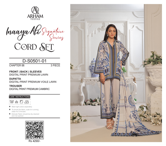 100% Original Inaya Ali Unstitched by MJ Arhum Textile Lawn Unstitched 3 Pieces ❤️🔥