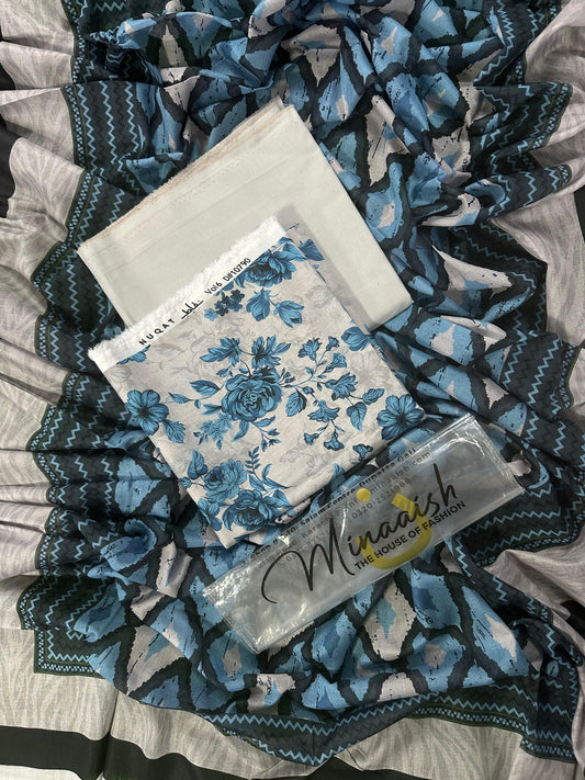 Minash D - 3 - 3PCs Unstitched Printed Lawn Collection
