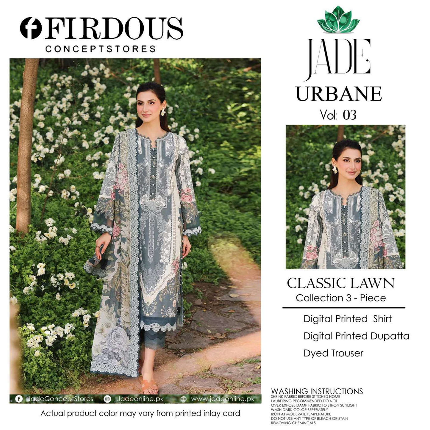 FIRDOUS JADE Grey 3-Piece