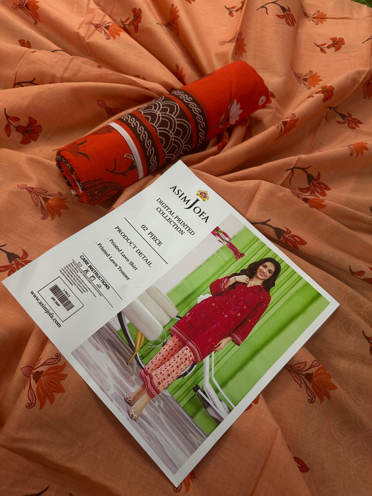 AsimJofa Orange Digital Printed 2Pcs