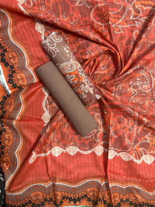 ZAMAN D-34 PRINTED UNSTITCHED 3PCS COLLECTION