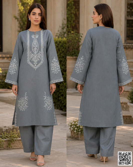 SALITEX 2PC EMBROIDERED UNSTITCHED LAWN COLLECTION SLATE GREY