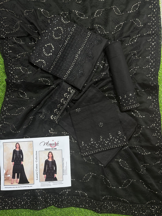 Minaaish DN # M-080 3Pcs Unstitched Embroidery Cotton Collection